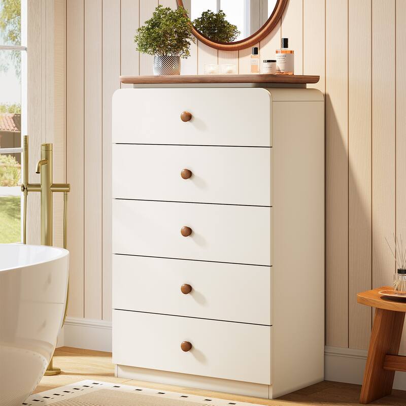 5-Drawer Wood Chest, Tall Storage Cabinet Organizer for Living Room, Bedroom, Closet, Entryway