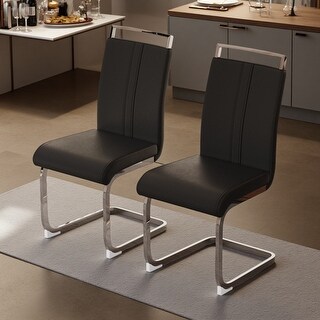 PU Faux Leather Dining Chairs Set of 2 with Chrome C-Shaped Metal Legs ...