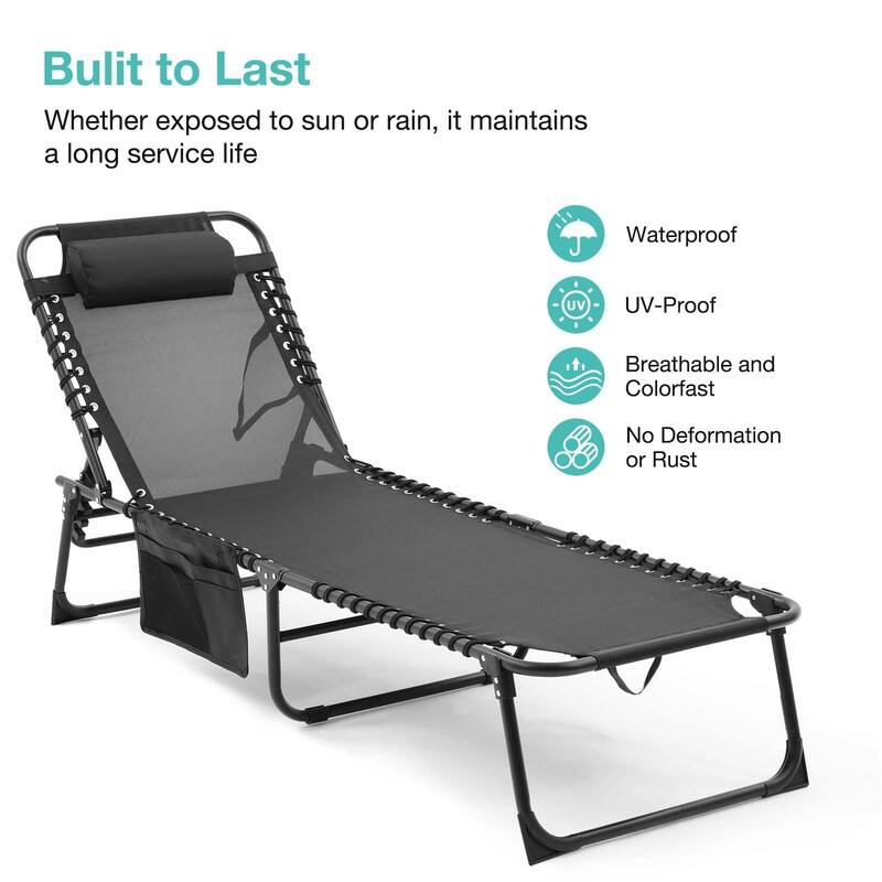 Folding Chaise Lounge Pool Chair Set of 2, Patio Sun Tanning Chair, Outdoor Lounge Chair with 4-Position Reclining Back