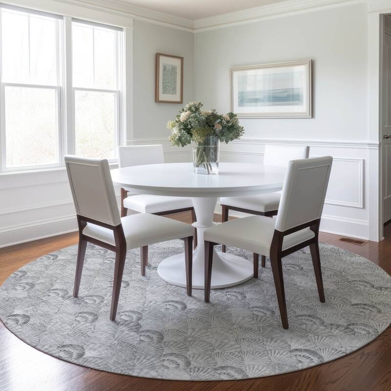 Premium Washable Super Soft Coastal Seashell Mayfield Rug - Gray - 8' x 8' - Round