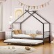 preview thumbnail 46 of 52, Metal House Bed with Twin Size Trundle, Twin/Full Size Playhouse Bed Montessori Bed with Roof Design for Kids Bedroom Black - Twin