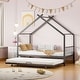 preview thumbnail 32 of 47, Twin Size Metal House Bed with Trundle and Roof for Kids' Rooms Twin - Black