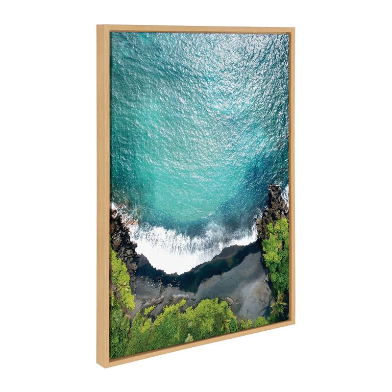 Kate and Laurel Sylvie Maui Black Sand Framed Canvas by Rachel Bolgov - 23x33 - Plastic - Natural