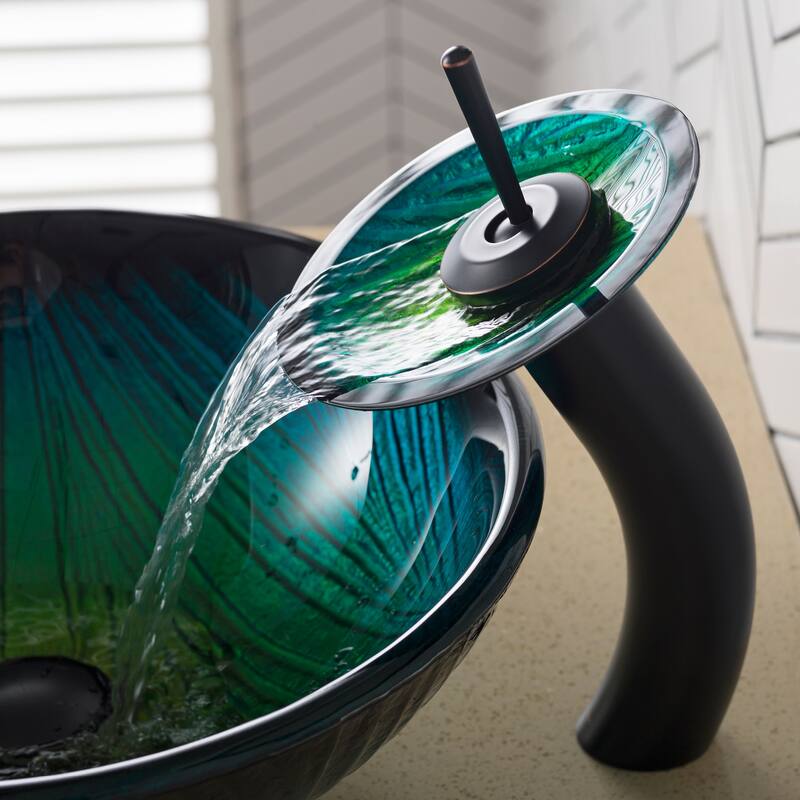 Kraus Bathroom Combo - 17" Nei Glass Vessel Bathroom Sink with Vessel