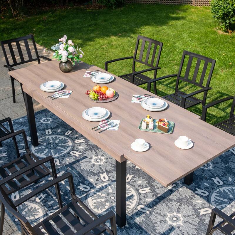 MAISON ARTS 7/9-Pieces Patio Dining Set with Metal Rectangle Expandable Table and Metal Stackable Chairs