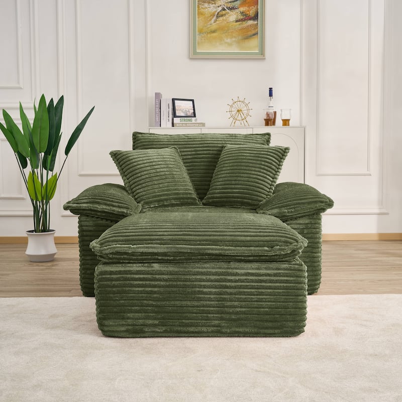 Rossetta Modern Modular Luxurious Corduroy-Fleece Fabric Double-Layer Cushion Design Deep Seat Sofa with 1 Ottoman