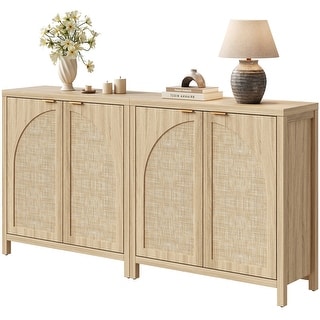Bohemian Arched Rattan Door Sideboard with 2 Adjustable Shelves - 1-Piece