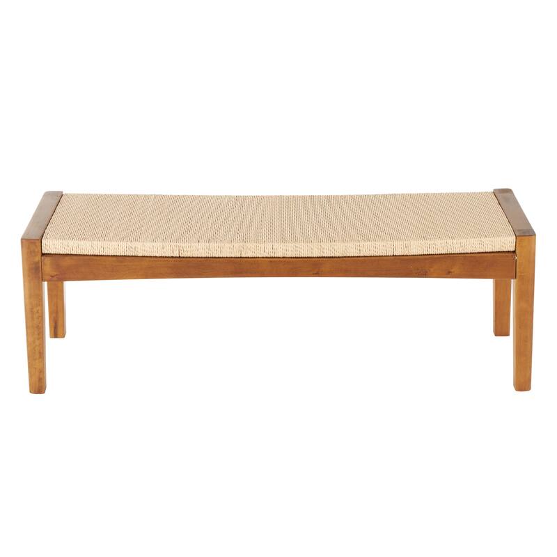 Brown Wood Handmade Traditional Bench with Rope Wrapped Seat