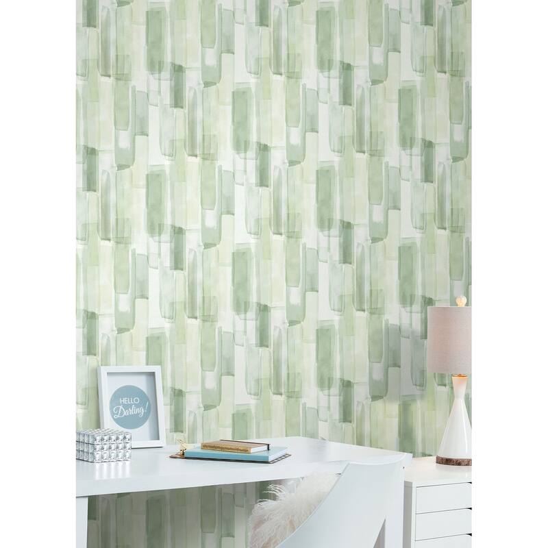 RoomMates Watercolor Glass Olive Green Peel and Stick Wallpaper
