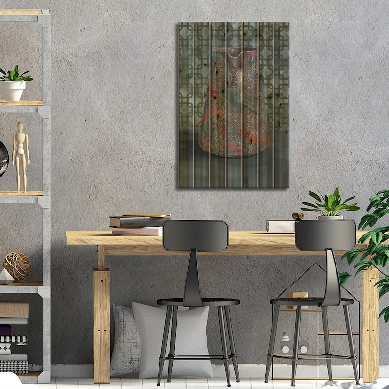 Heron Vase Print On Wood by Miri Eshet - Multi-Color