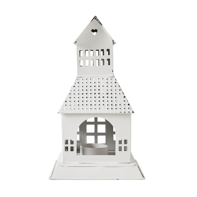 Tealight Holder Metal Village House A Antique White 9.5x5.5x5.5 - N/A