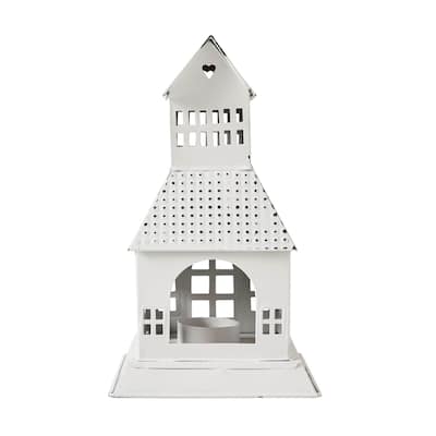 Tealight Holder Metal Village House A Antique White 9.5x5.5x5.5 - N/A