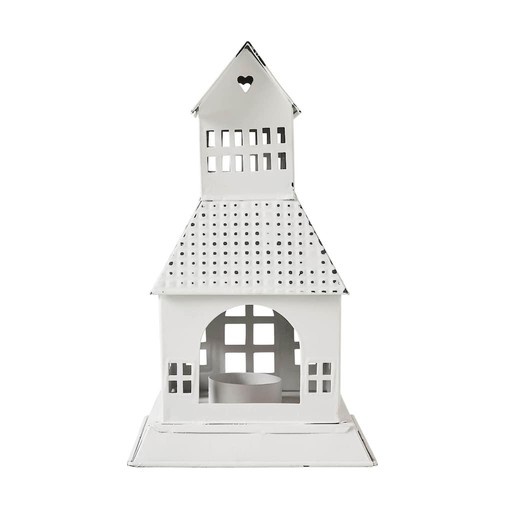 Tealight Holder Metal Village House A Antique White 9.5x5.5x5.5 - N/A