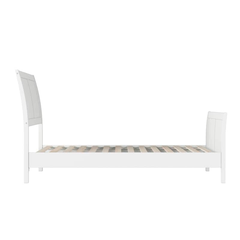 Solid Wood Sleigh Bed Frame Twin Low Profile Platform Bed with Footboard - White Finish