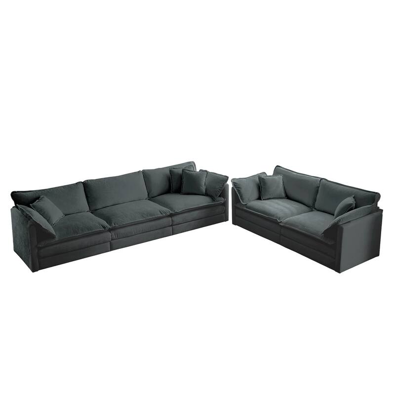 5-Seat Chenille Sofa Set (3-Seater + 2-Seater) with Deep Seats & Solid Wood Frame