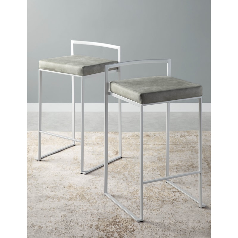 Porch & Den Forrest 26" White Fixed-Height Stackable Counter Stool (Set of 2)