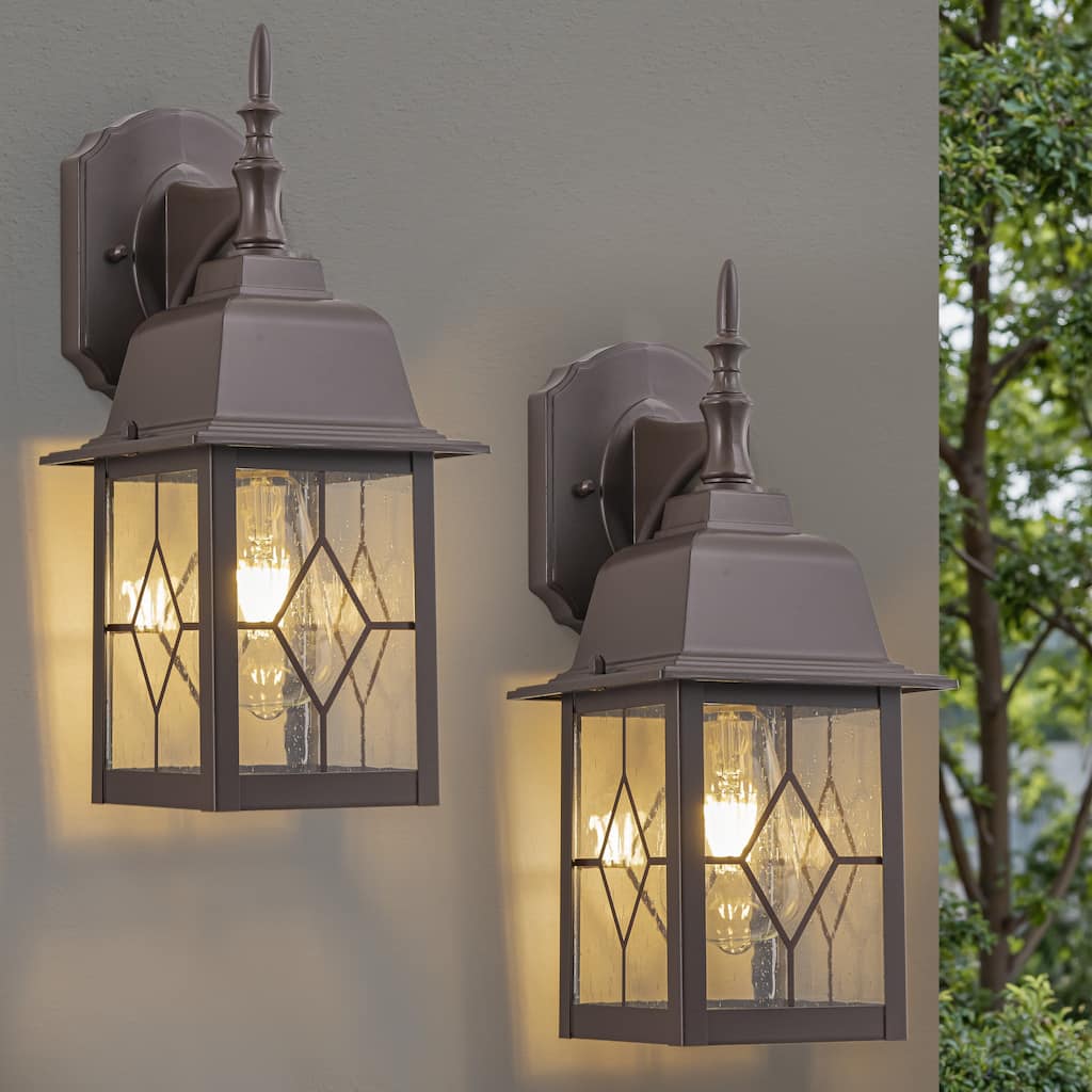 C Cattleya 2-Pack 14in ORB Outdoor Wall Lantern Sconce with Seeded Glass