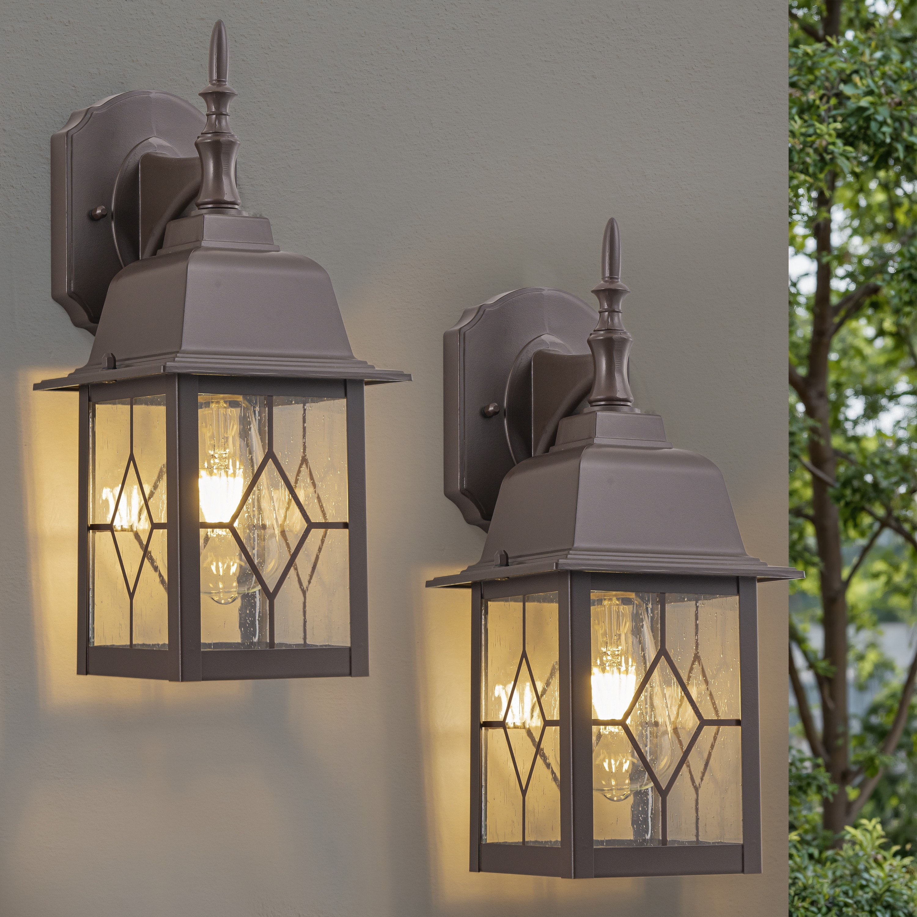 C Cattleya 2-Pack 14in ORB Outdoor Wall Lantern Sconce with Seeded Glass
