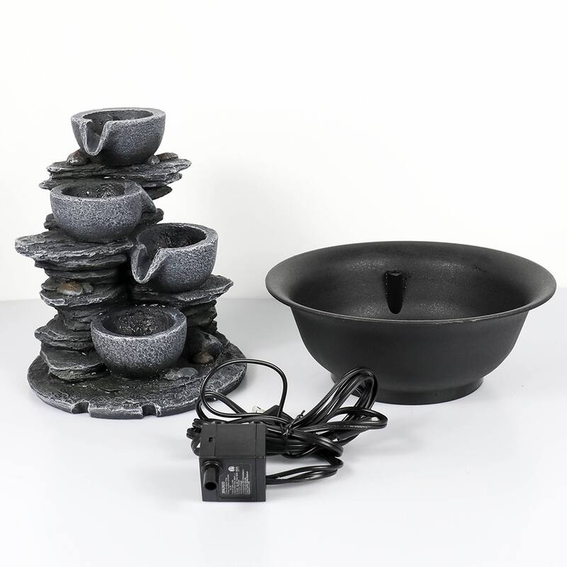 10.6-Inch H 4-Tier Bowls Cascading Tabletop Fountain with LED Light