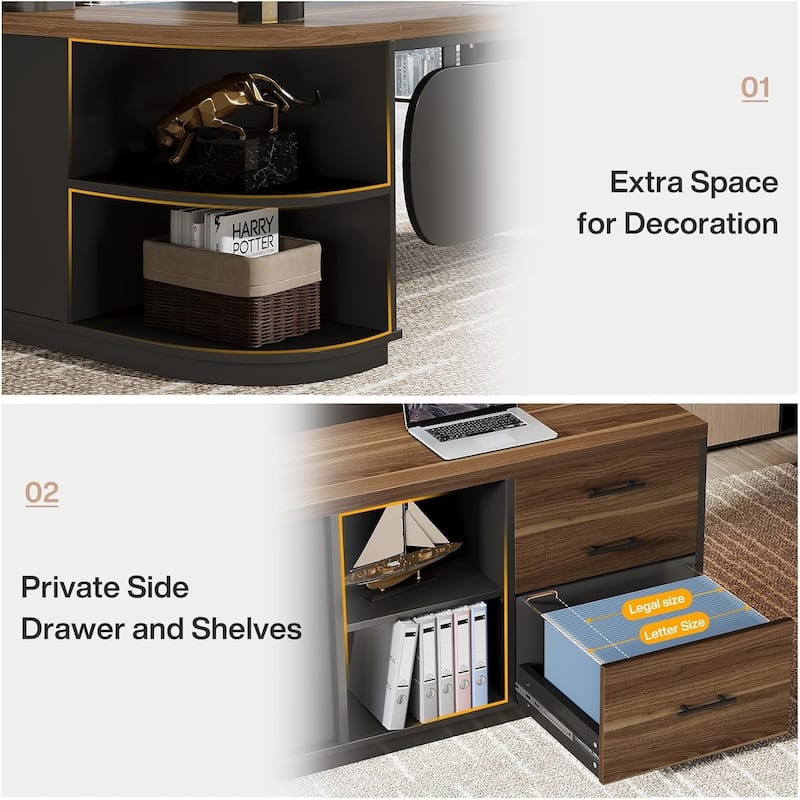 80'' L-Shaped Desk, Large Executive Office Desk with 55'' Drawers Cabinet