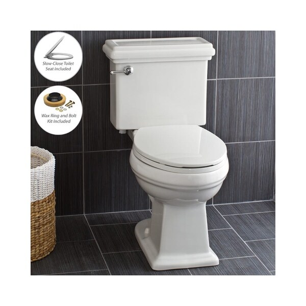 Miseno MNO240C Two-Piece High Efficiency Toilet with Elongated ADA Height Bowl, Slow Close Seat, Decorative Trip Lever and Wax