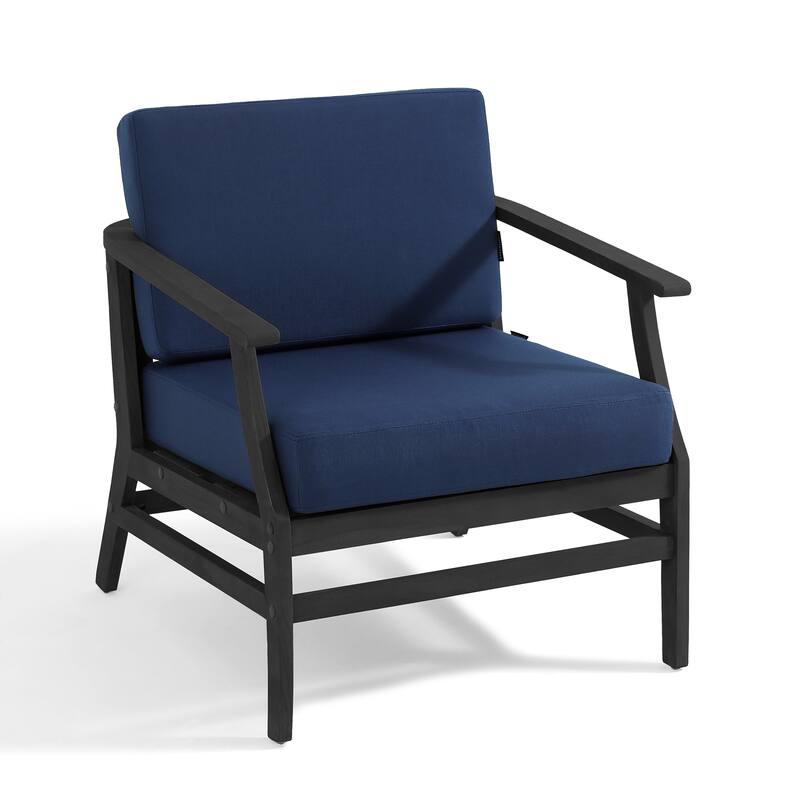 Outdoor Teak Wood Club Chairs with Cushions (Set of 2)