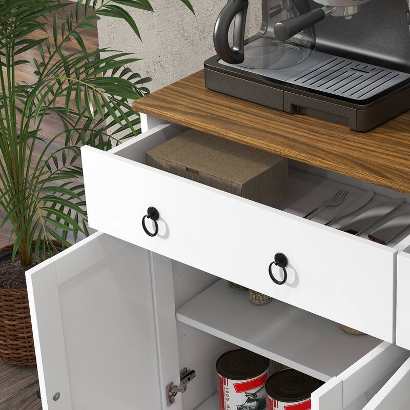 Sideboard,Buffet Cabinet with 2 Drawers,4 Barn-Style Doors and Adjustable Shelves