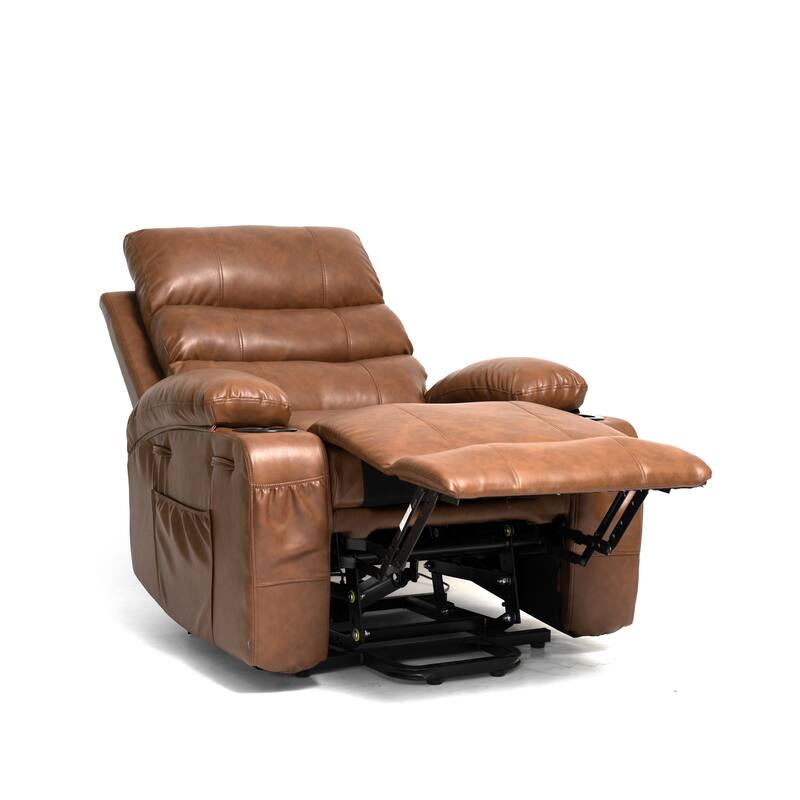 PU Leather Power Lift Recliner, Electric Recliner with Heating & Massage, Massage Chair with Side Pockets & Cup Holders