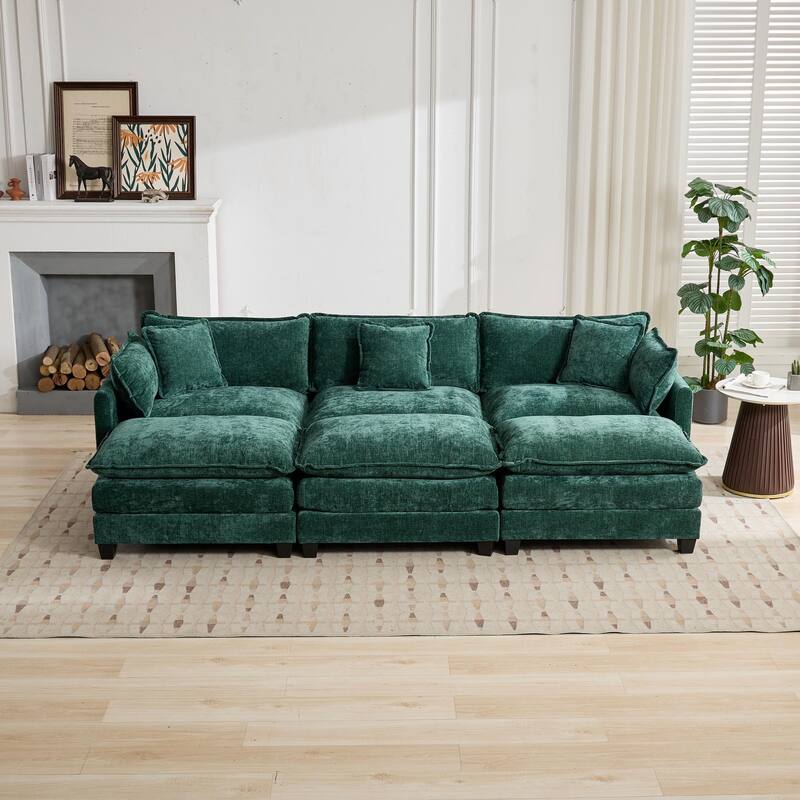 Roomfitters Large Upholstered 3-Seater Sofa with Plush Cushions and Pillows, Modern Cloud Couch for Living Room