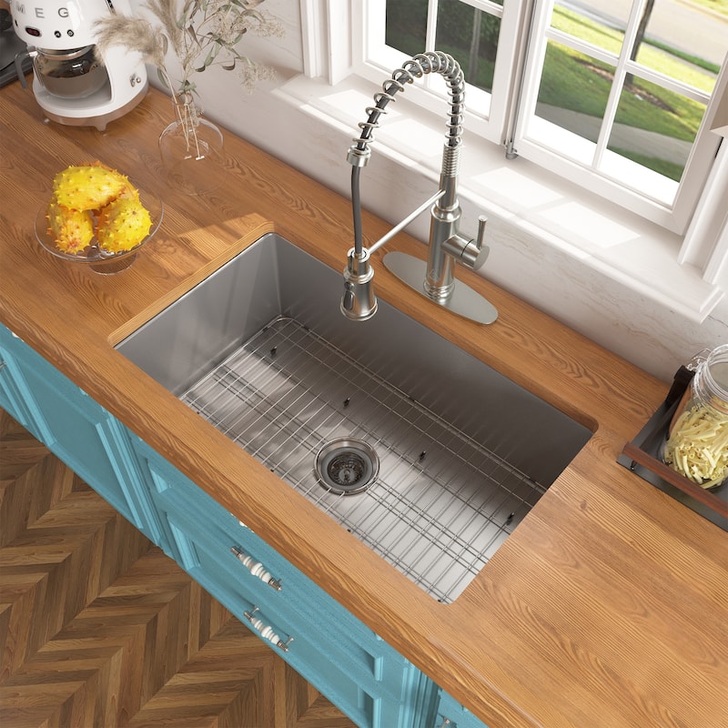 CASAINC Undermount Single Bowl Fireclay Kitchen Sink with Bottom Grid and Strainer, cUPC Certified - 32 x 19 - Matte Gray