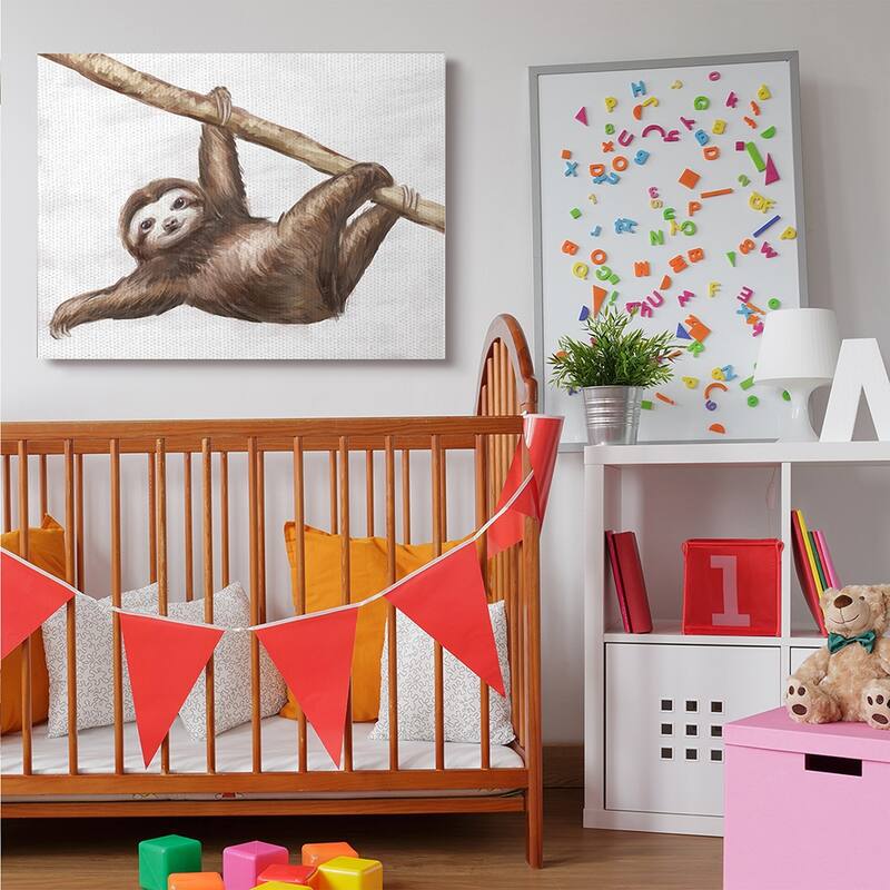 Stupell Jungle Sloth Playing Minimal Tree Branch Canvas Wall Art