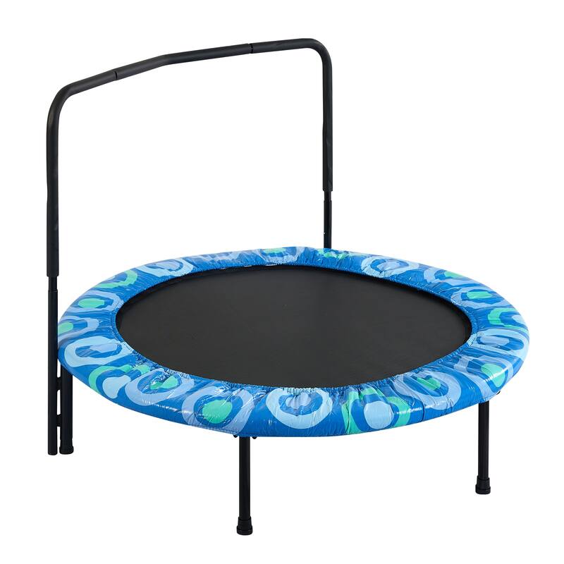 Kids Trampoline - Assembled Design, Happy Expression Theme, Indoor Outdoor Fun - Blue - 48.03