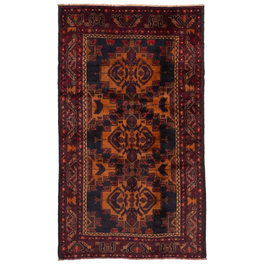ECARPETGALLERY Hand-knotted Teimani Black, Burnt Orange Wool Rug - 3'6 x 6'2