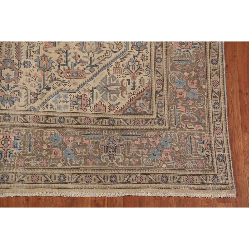 Floral Pink Tabriz Persian Area Rug Hand-Knotted Wool Carpet - 7'11"x 11'0"