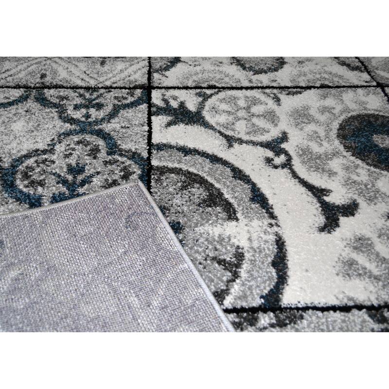 Patches Cream Blue Gray Stylish Transitional Area Rug