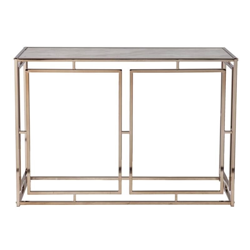 Champagne Faux Marble Console Table Gold Metal Frame and Rectangular - 43.75" L x 16" W x 29.5" H