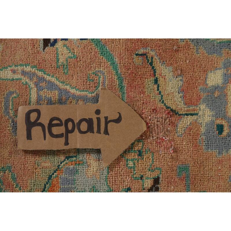 Hand Knotted Oriental 100% Wool Carpet Traditional Floral Coral Mashad Area Rug - 11' 3'' X 8' 11''