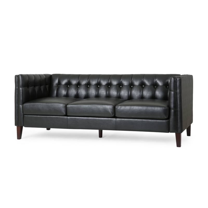 3-Seat Sofa with Tufted Back, Smooth Upholstery, Birch Legs