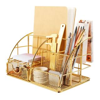 gold mesh desk organizer