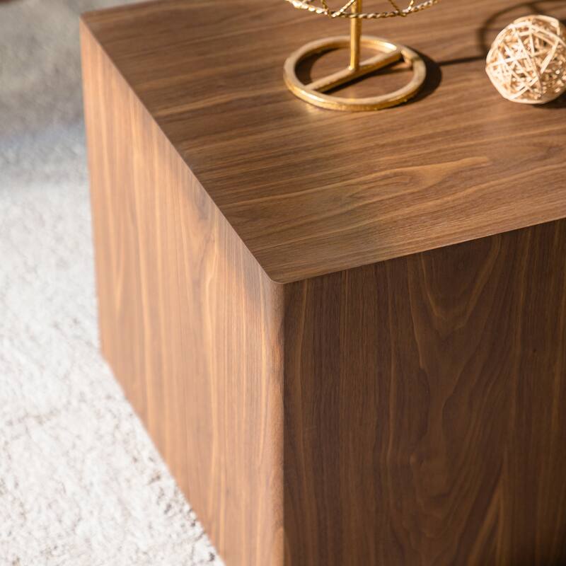 MDF Modern Nesting Imitation Wood Grain Coffee Table, Cube Side Table, Set for Small Space Living Room Bedroom-Set of 2