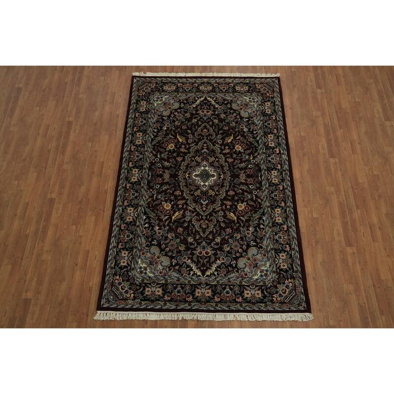 Hand Knotted Oriental 100% Wool Carpet Traditional Floral Red Kashan Area Rug - 9' 3'' X 5' 10''