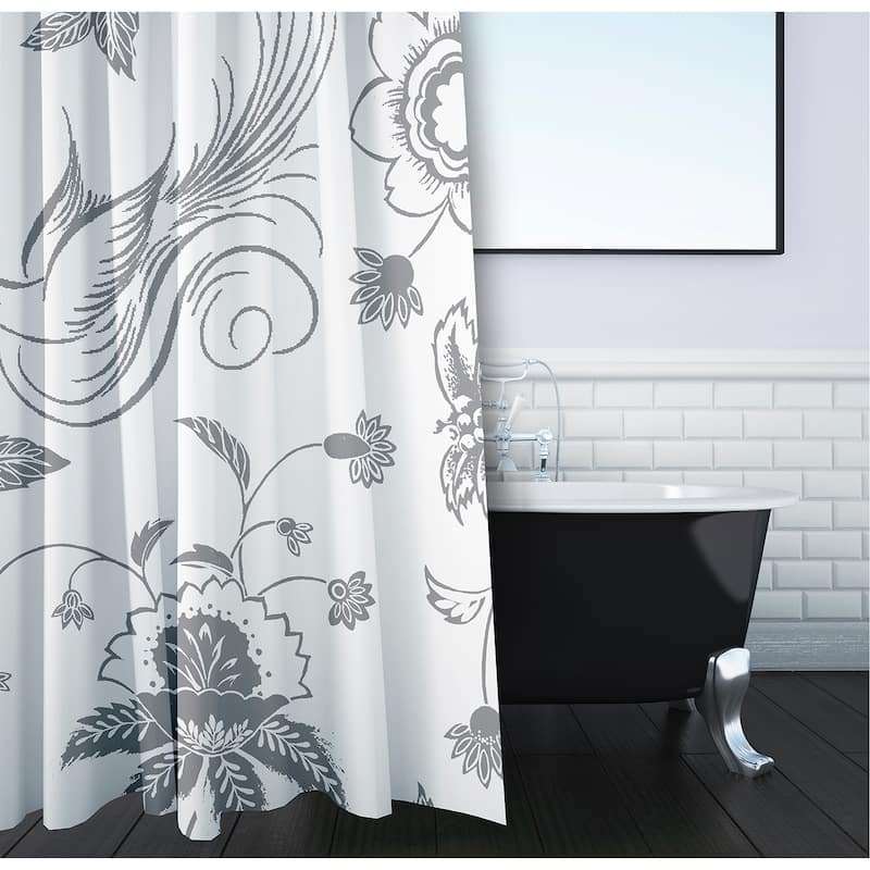71 x 74-inch Traditional Bird Floral Print Shower Curtain