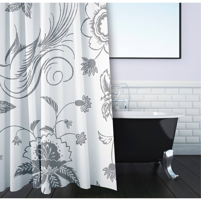 71 x 74-inch Traditional Bird Floral Print Shower Curtain