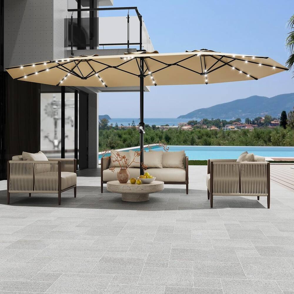 Coromose 15FT Large Patio Umbrella, with Solar Lights, for Deck Poolside Backyard