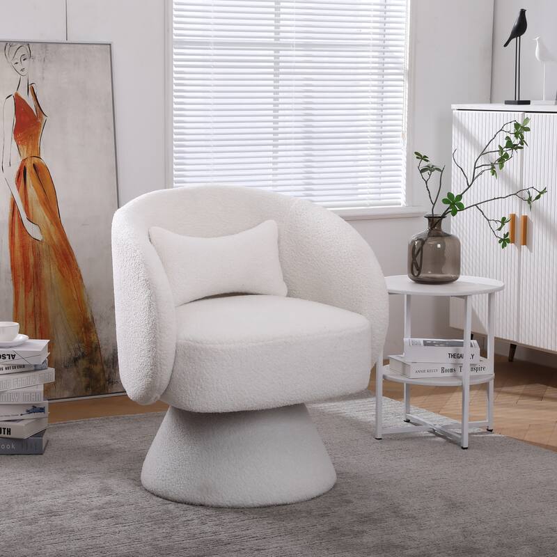 Modern 360 Degree Swivel Accent Chair Armchair, Comfy Velvet Barrel Chair for Living Room,Round Swivel Accent Chair Corner Chair - White