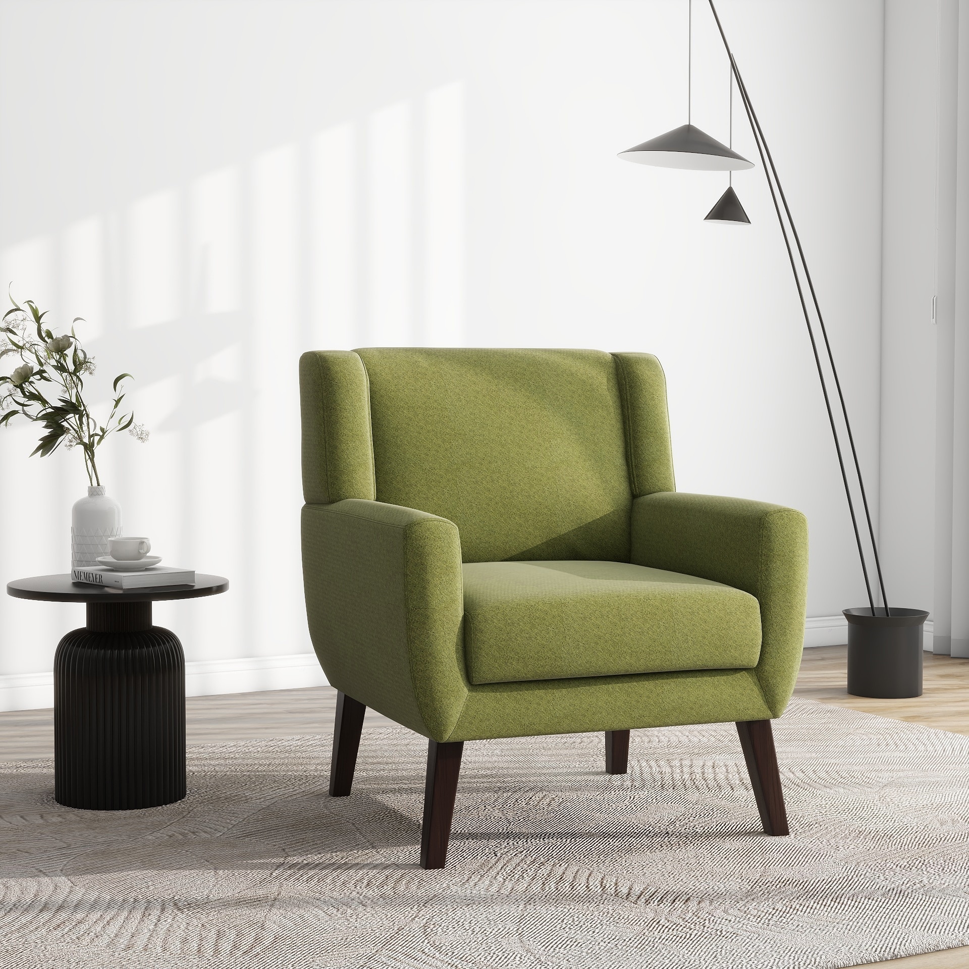 Modern Upholstered Linen Accent Chair Wingback Armchair
