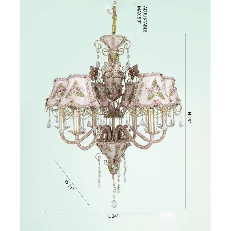 6-Light Gold chandelier With Linen Shades