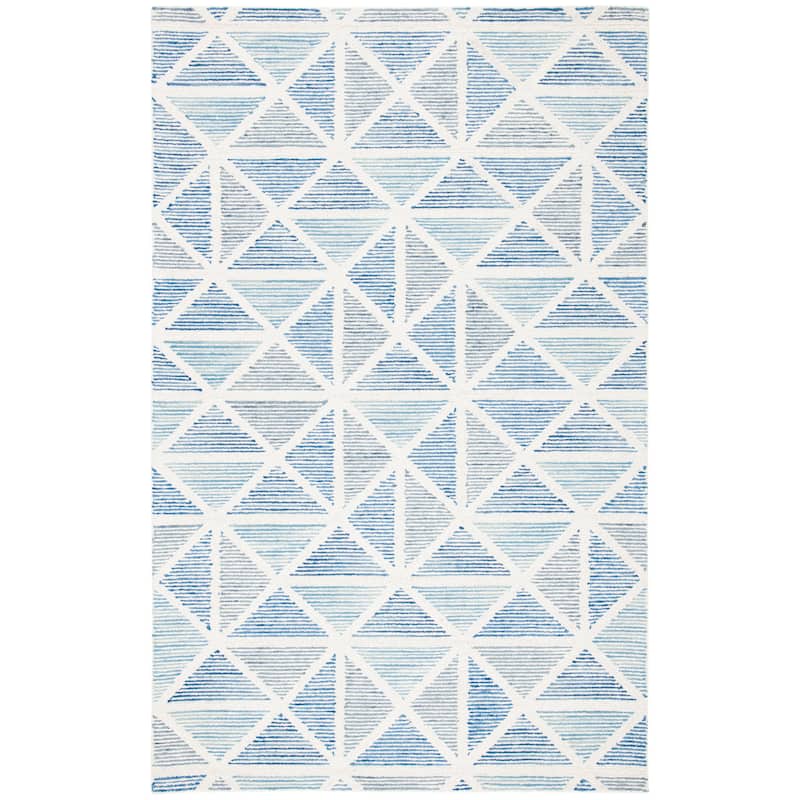 SAFAVIEH Handmade Abstract Bedrije Modern Wool Rug - 6' x 9' - Ivory/Blue