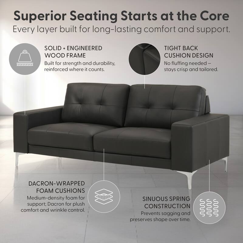 Faelin 79" Modern Sofa Loveseat, Top Grain Leather Couch with Removable Cushions