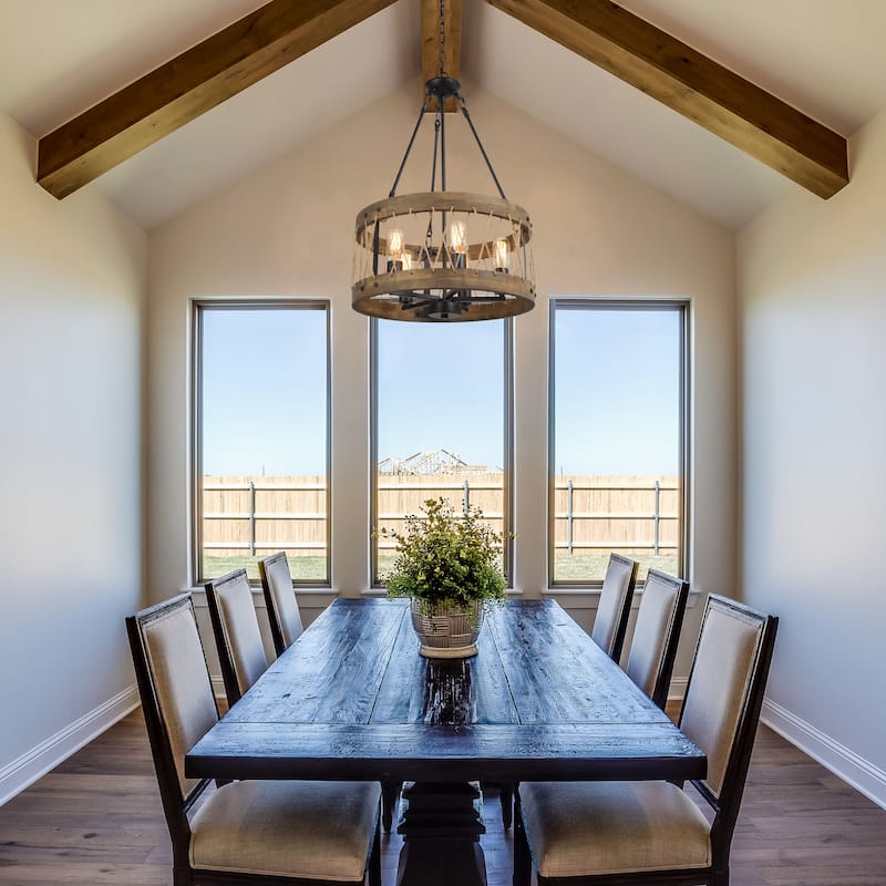 Farmhouse 5-Light Wood Drum Rustic Chandelier for Dining Room Bedroom